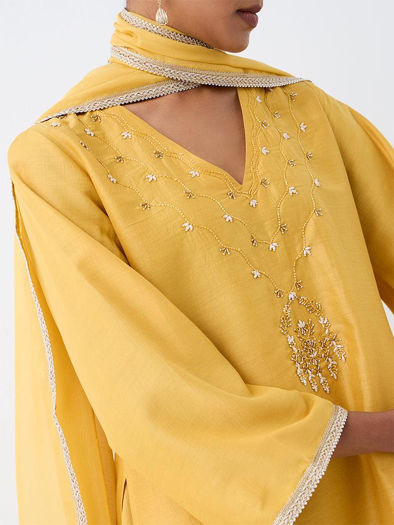 Vark Yellow Embellished Short Kurta and Salwar Ethnic Set