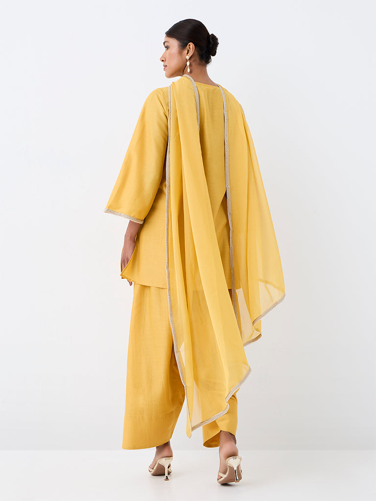 Vark Yellow Embellished Short Kurta and Salwar Ethnic Set