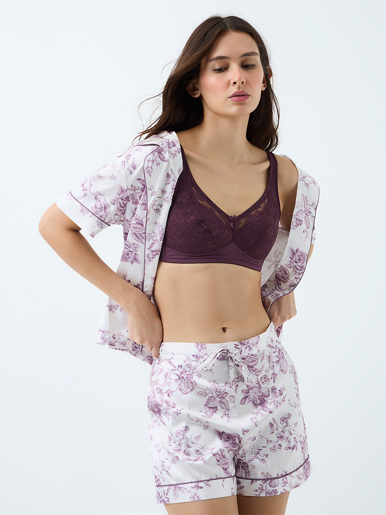 Wunderlove Plum Floral Lace Padded Comfort Bra