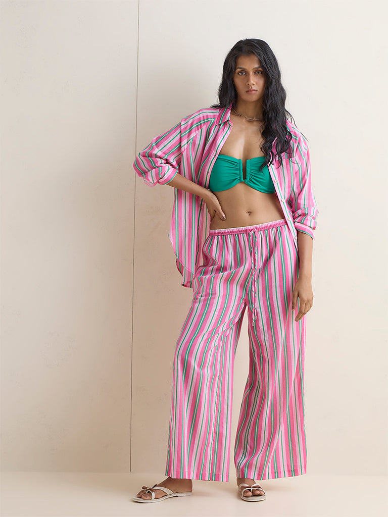 Wunderlove Pink Striped High-Rise Beach Pants