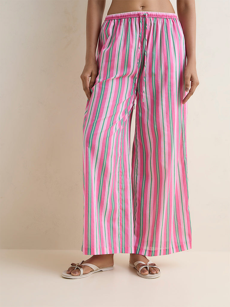 Wunderlove Pink Striped High-Rise Beach Pants