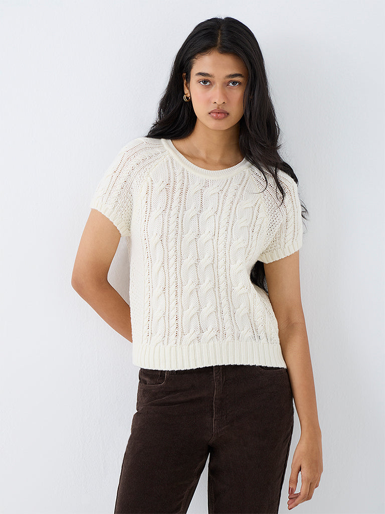 LOV White Cable-Knit Top