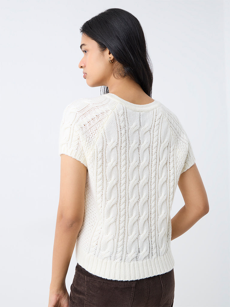 LOV White Cable-Knit Top