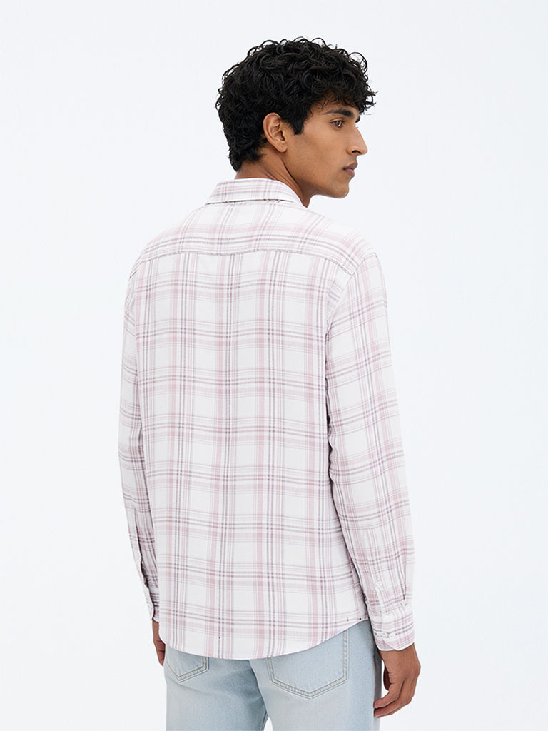 WES Casuals Pink Checkered Relaxed-Fit Shirt