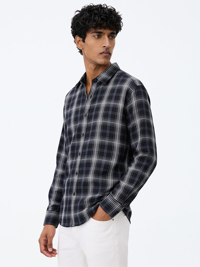 WES Casuals Black Checkered Relaxed-Fit Shirt