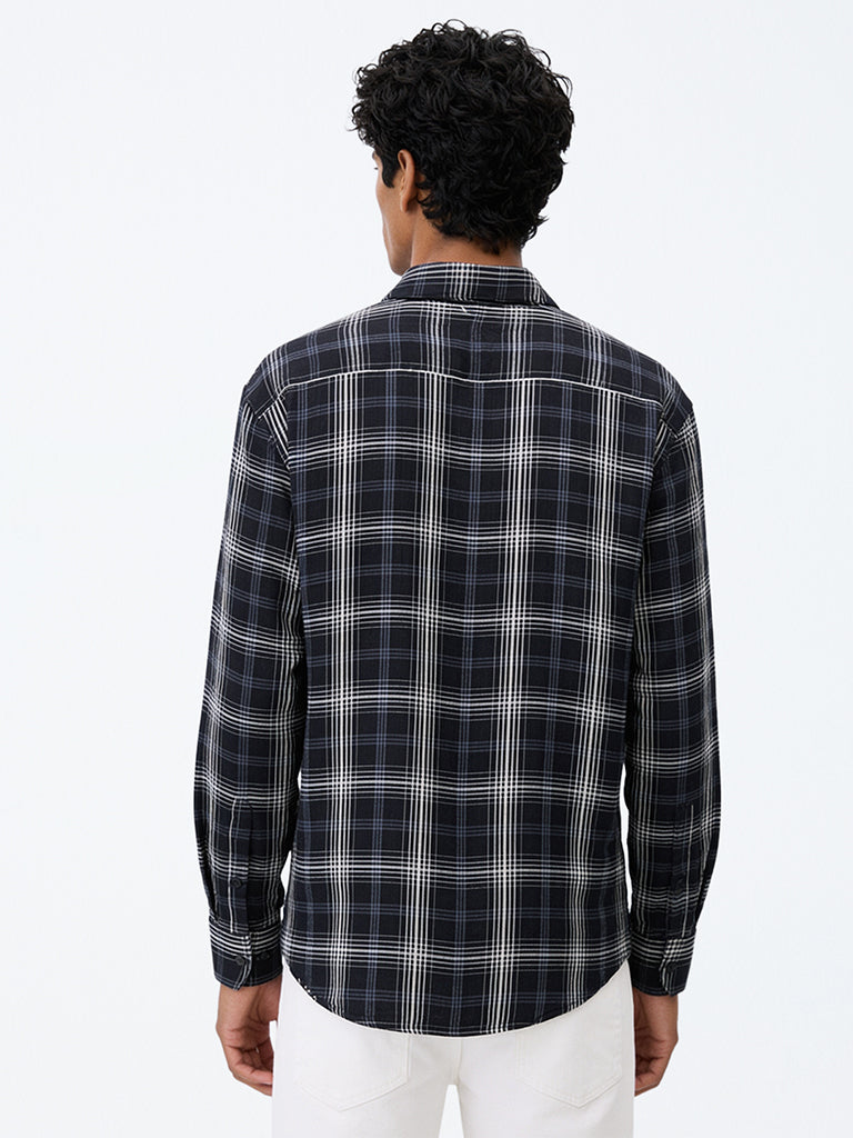 WES Casuals Black Checkered Relaxed-Fit Shirt