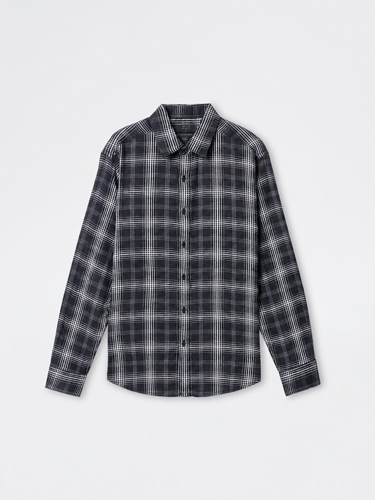 WES Casuals Black Checkered Relaxed-Fit Shirt