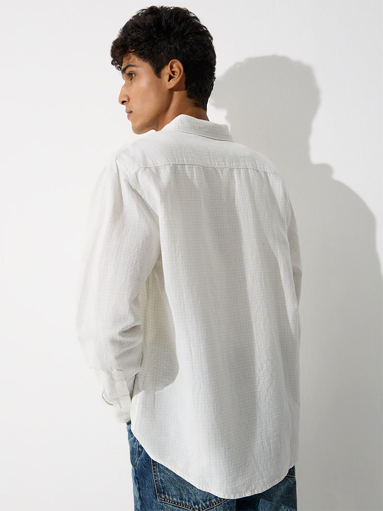 WES Casuals Off-White Checkered Relaxed-Fit Cotton-Blend Shirt