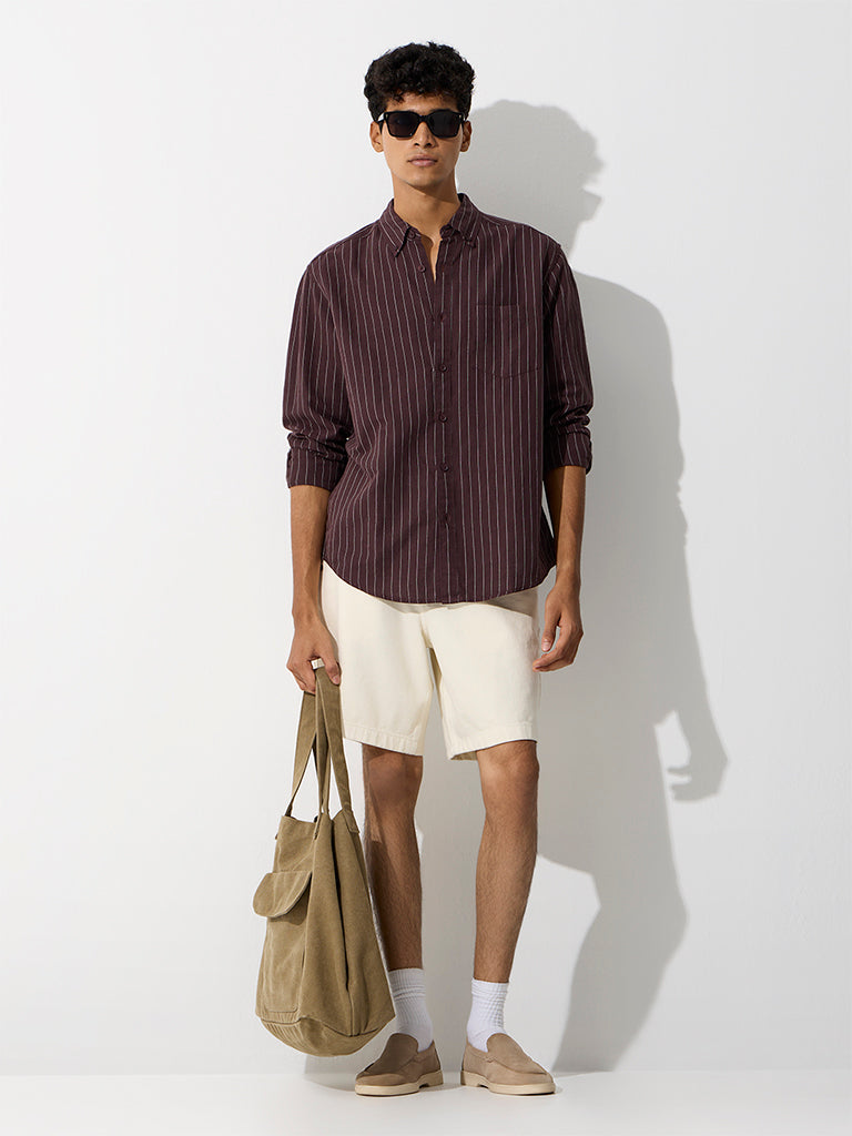 WES Casuals Dark Brown Relaxed-Fit Cotton-Blend Shirt