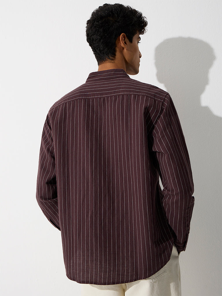 WES Casuals Dark Brown Relaxed-Fit Cotton-Blend Shirt