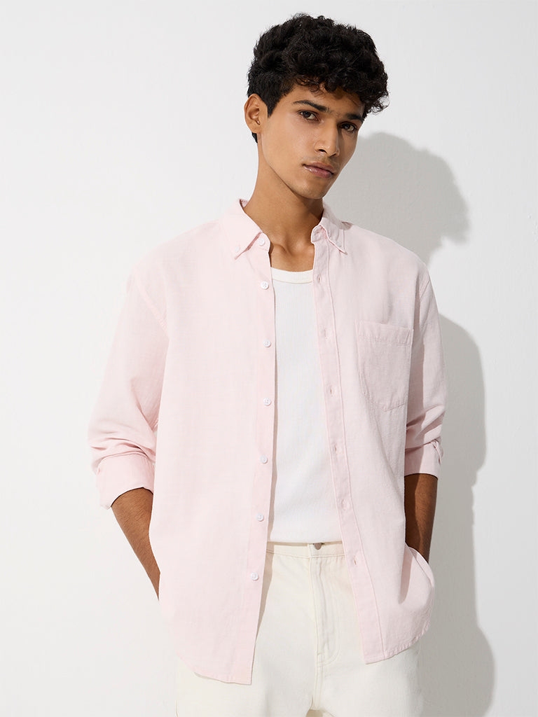 WES Casuals Pink Relaxed-Fit Cotton-Blend Shirt