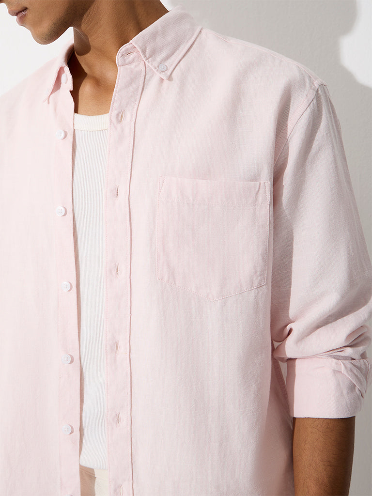 WES Casuals Pink Relaxed-Fit Cotton-Blend Shirt