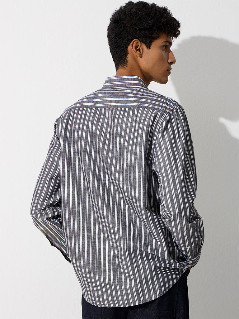 WES Casuals Black Striped Relaxed-Fit Cotton-Blend Shirt