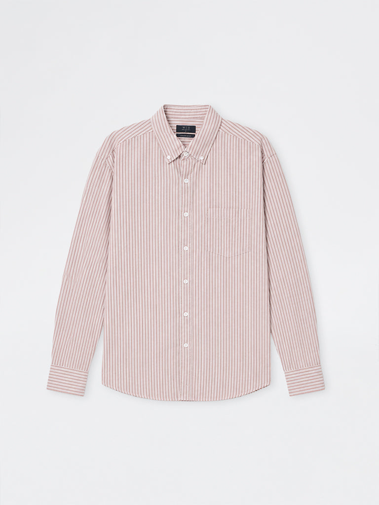 WES Casuals Pink Striped Relaxed-Fit Cotton Shirt