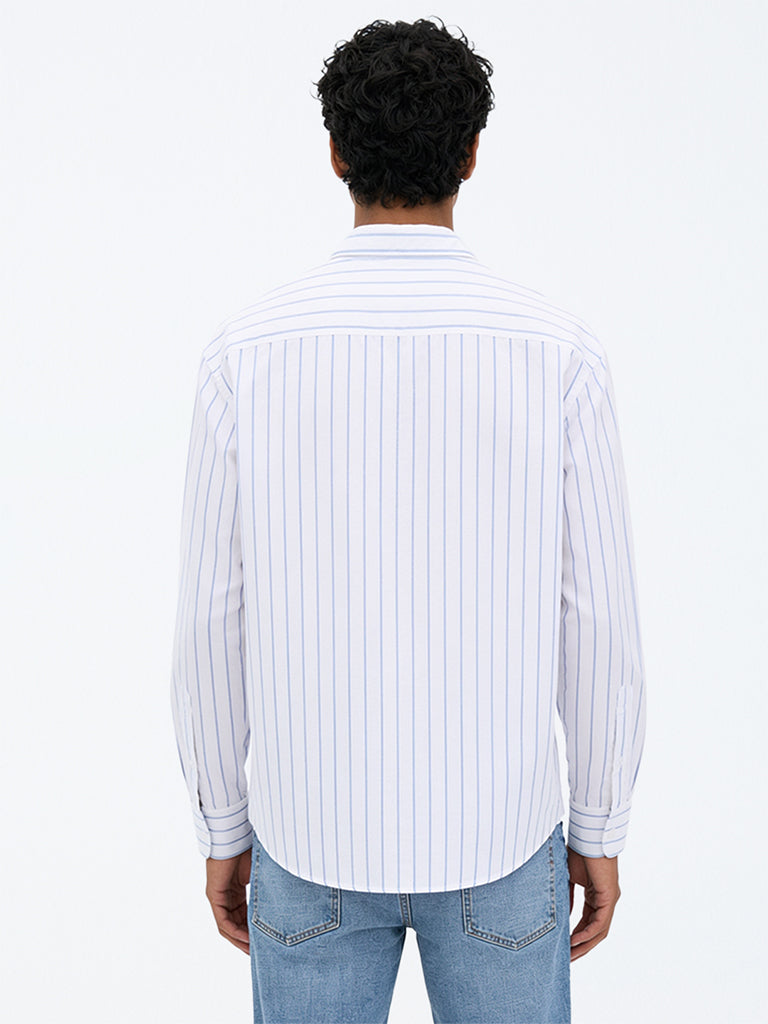 WES Casuals Blue Striped Relaxed-Fit Cotton Shirt
