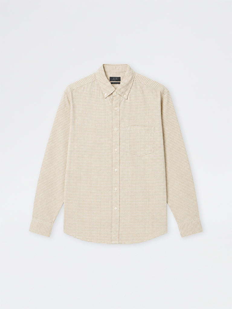 WES Casuals Brown Checkered Relaxed-Fit Cotton Shirt