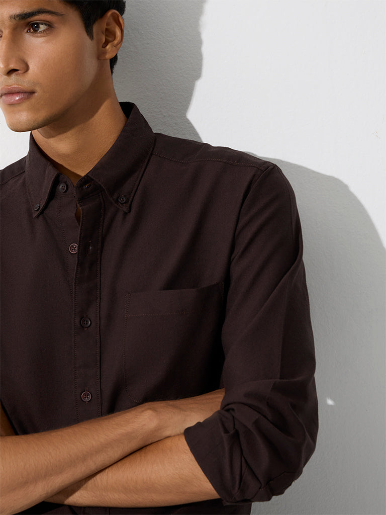 WES Casuals Dark Brown Relaxed-Fit Cotton Shirt