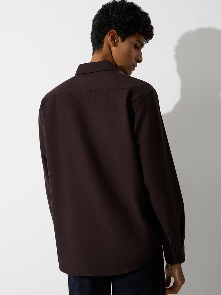 WES Casuals Dark Brown Relaxed-Fit Cotton Shirt