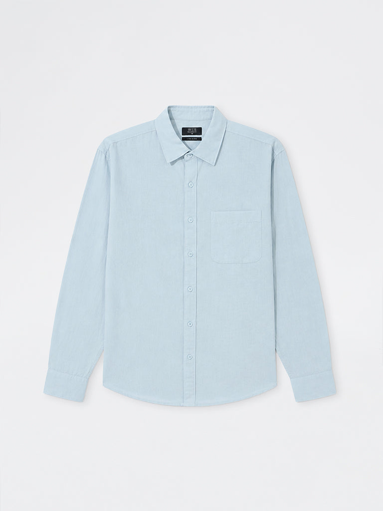 WES Casuals Light Blue Relaxed-Fit Cotton-Blend Shirt
