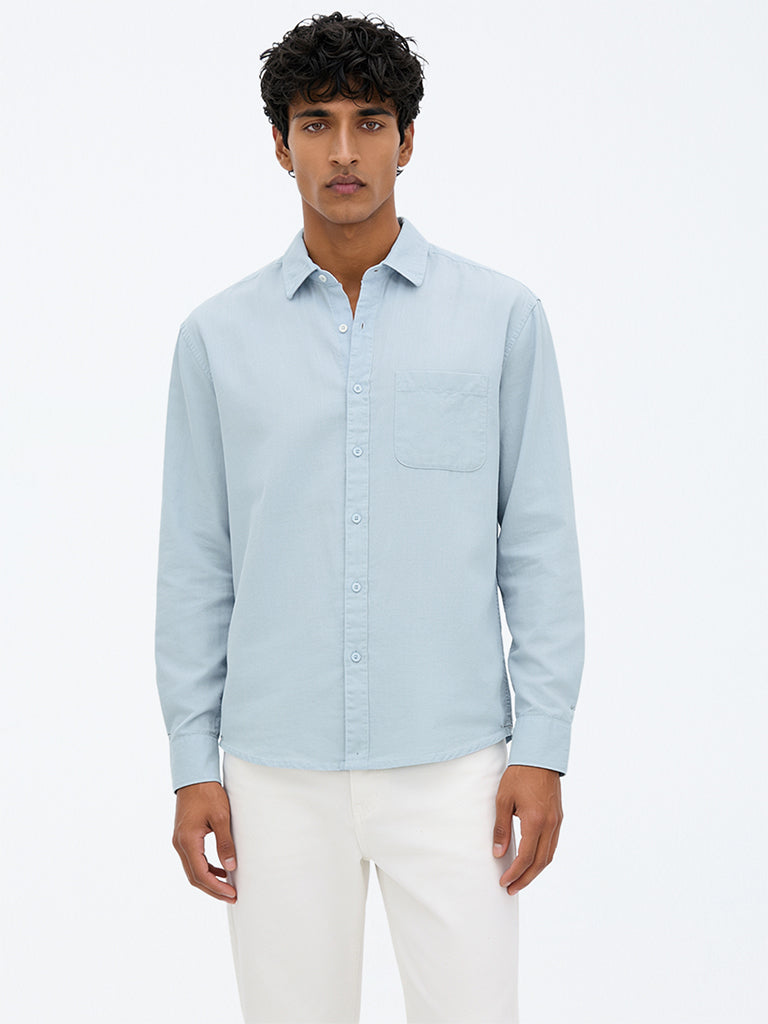 WES Casuals Light Blue Relaxed-Fit Cotton-Blend Shirt