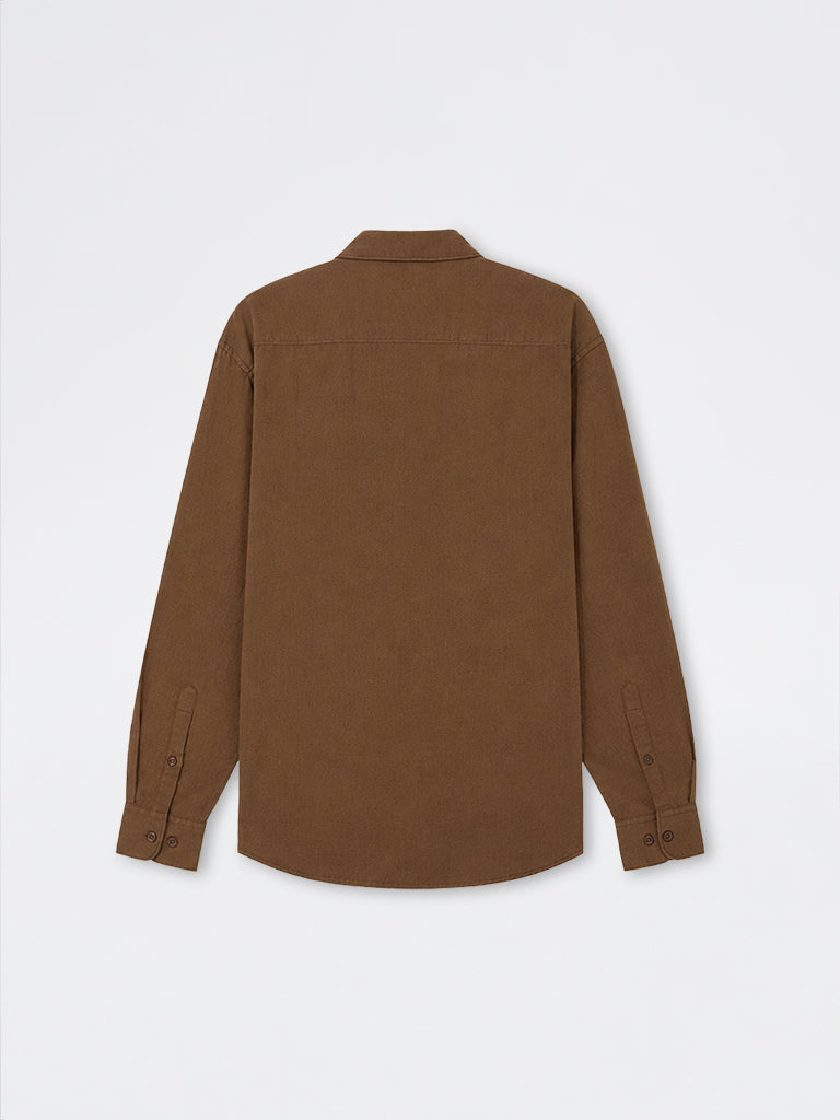 WES Casuals Brown Solid Relaxed-Fit Cotton-Blend Shirt