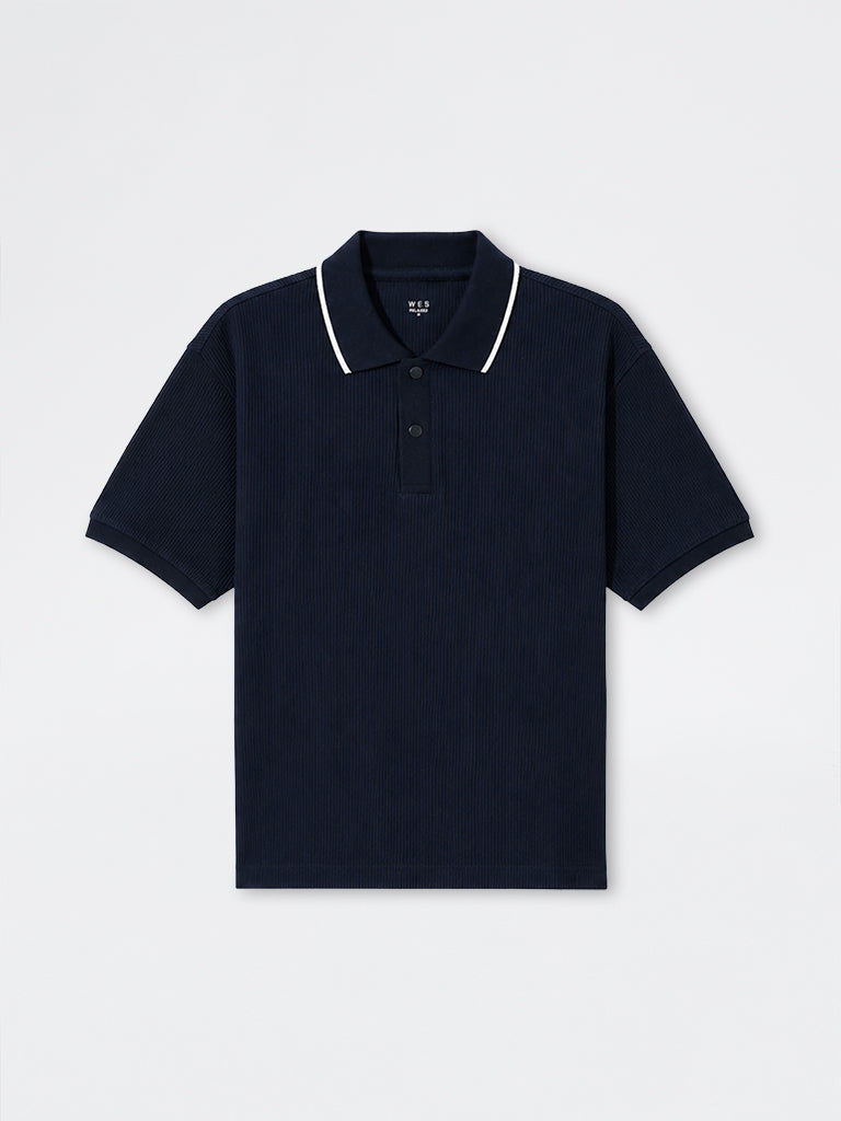 WES Casuals Navy Relaxed-Fit Cotton-Blend Polo T-Shirt