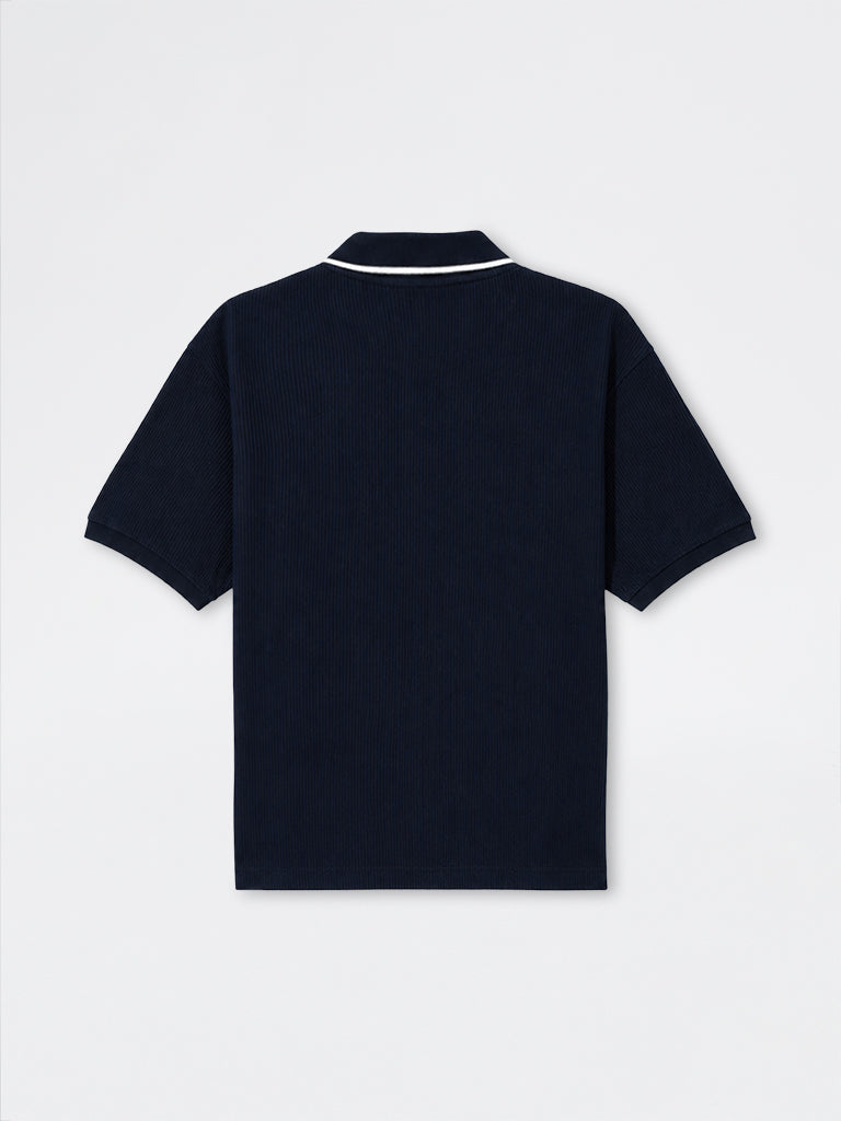 WES Casuals Navy Relaxed-Fit Cotton-Blend Polo T-Shirt