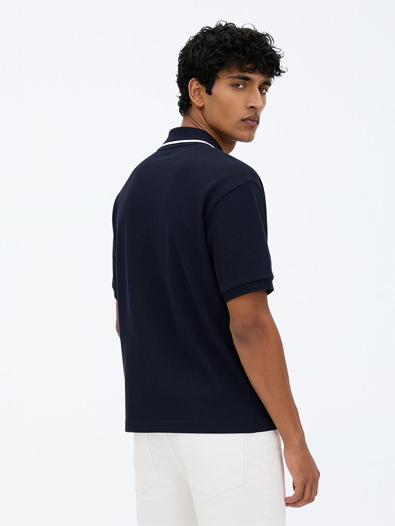 WES Casuals Navy Relaxed-Fit Cotton-Blend Polo T-Shirt