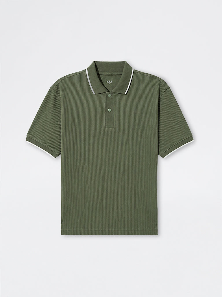 WES Casuals Dark Sage Relaxed-Fit Cotton-Blend Polo T-Shirt