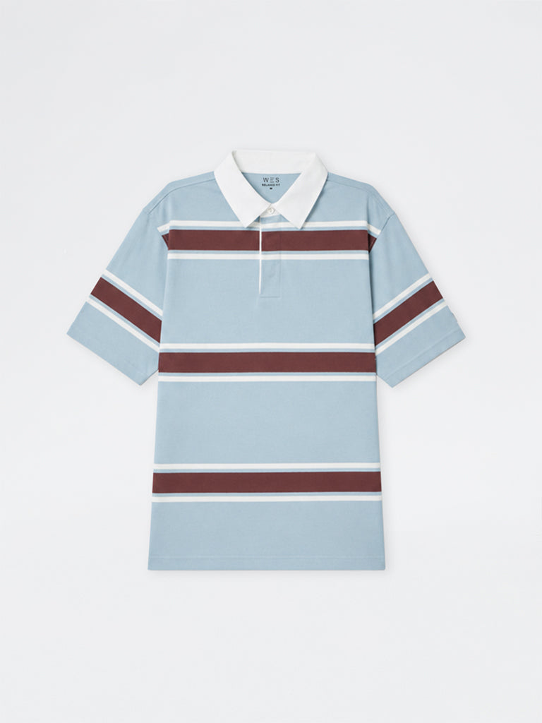WES Casuals Light Blue Relaxed-Fit Cotton Polo T-Shirt