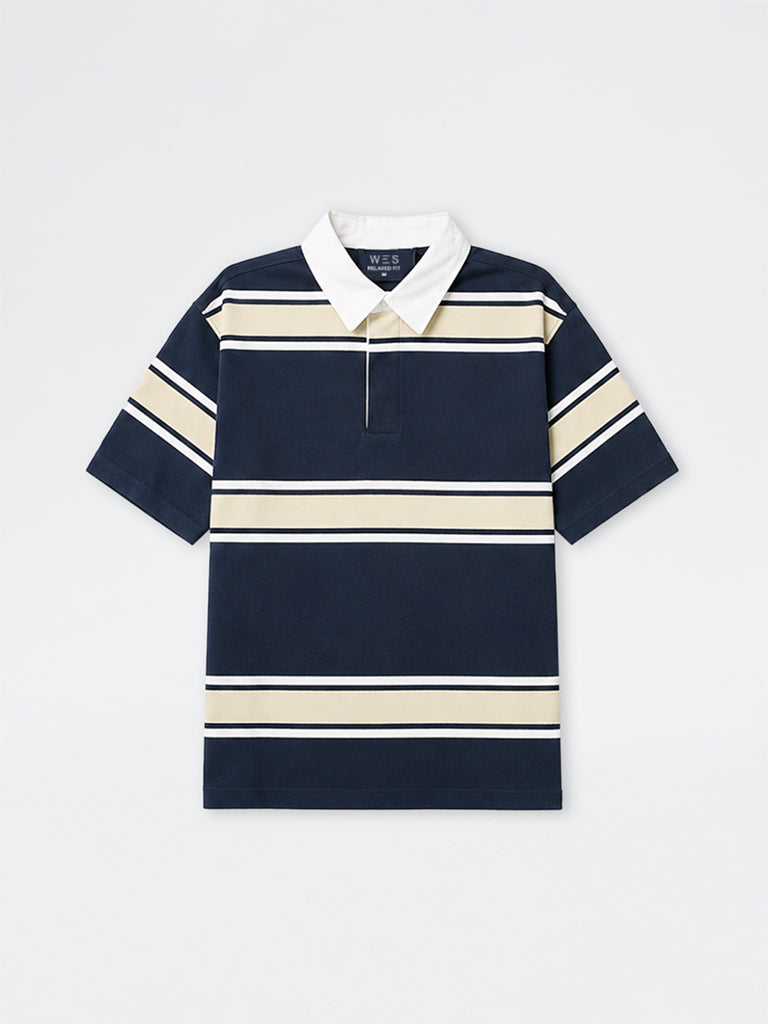 WES Casuals Navy Relaxed-Fit Cotton-Blend Polo T-Shirt