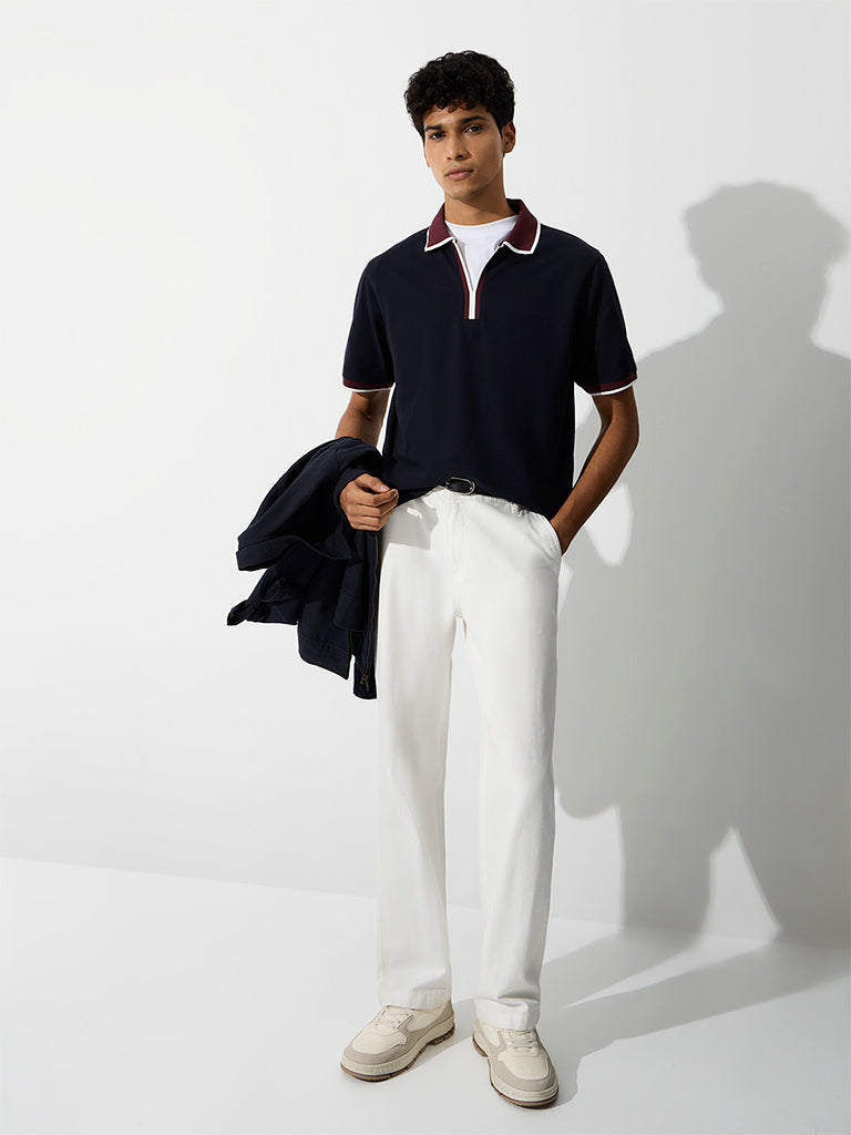 WES Casuals Navy Relaxed-Fit Cotton-Blend Polo T-Shirt