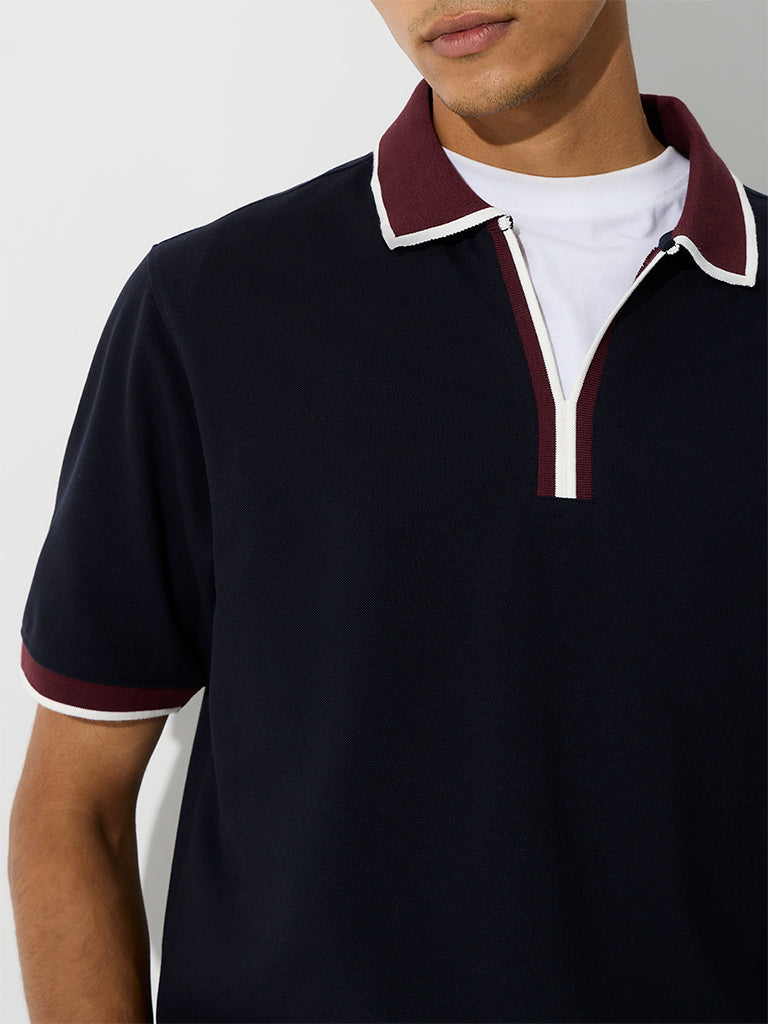 WES Casuals Navy Relaxed-Fit Cotton-Blend Polo T-Shirt