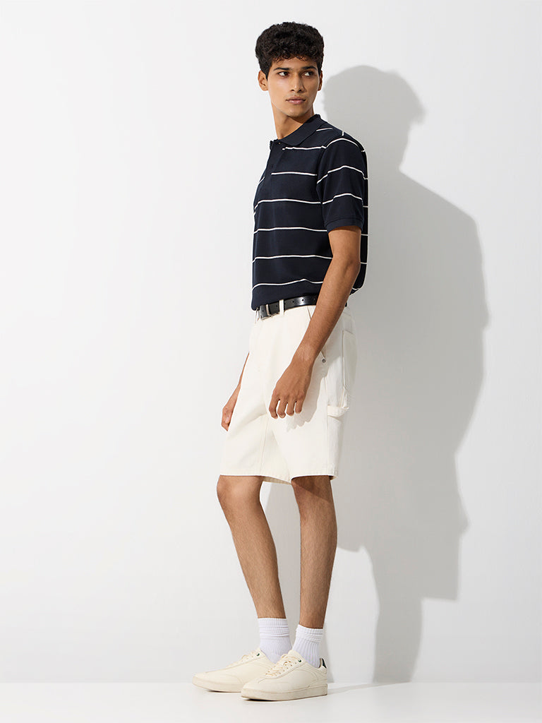 WES Casuals Navy Relaxed-Fit Cotton-Blend Polo T-Shirt