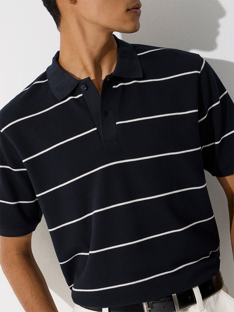 WES Casuals Navy Relaxed-Fit Cotton-Blend Polo T-Shirt