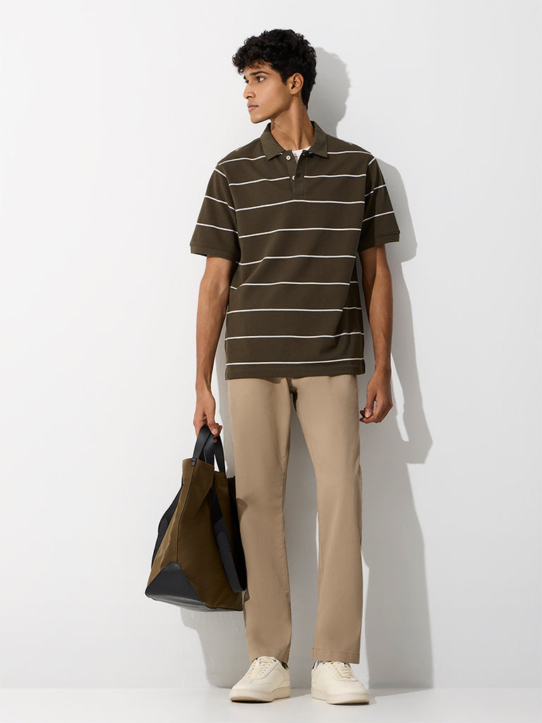 WES Casuals Olive Relaxed-Fit Cotton-Blend Polo T-Shirt