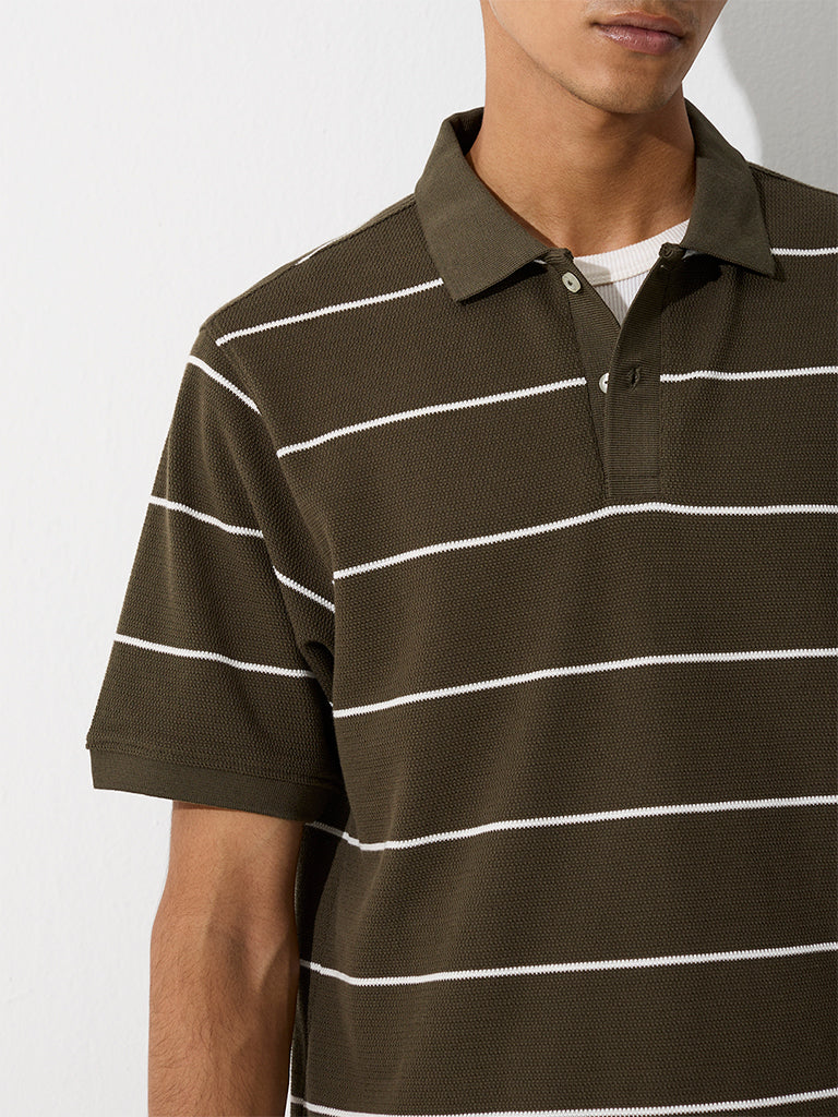 WES Casuals Olive Relaxed-Fit Cotton-Blend Polo T-Shirt