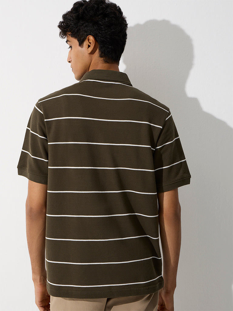 WES Casuals Olive Relaxed-Fit Cotton-Blend Polo T-Shirt