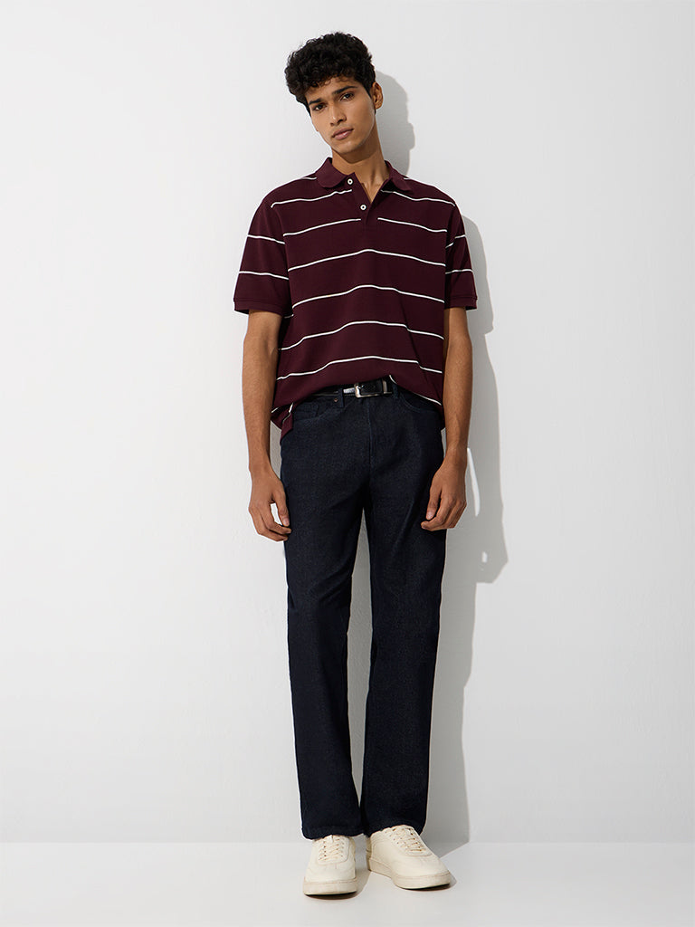 WES Casuals Wine Relaxed-Fit Cotton-Blend Polo T-Shirt