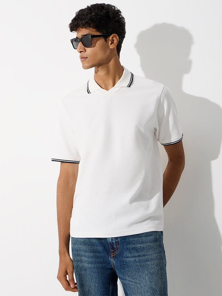WES Casuals White Relaxed-Fit Polo T-Shirt