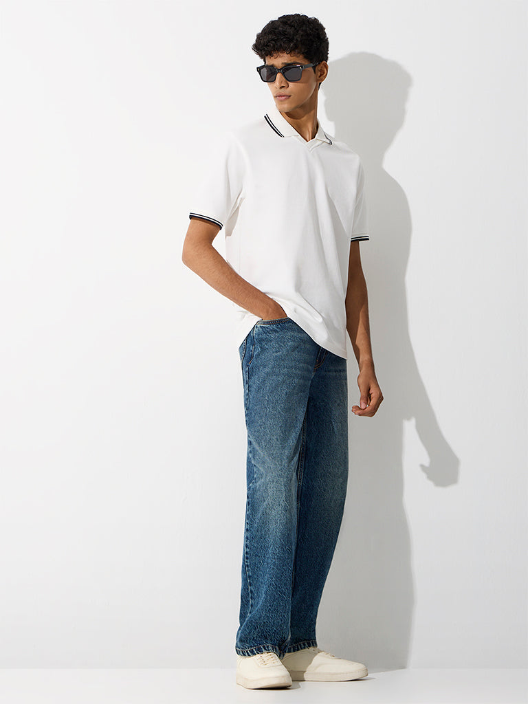 WES Casuals White Relaxed-Fit Polo T-Shirt