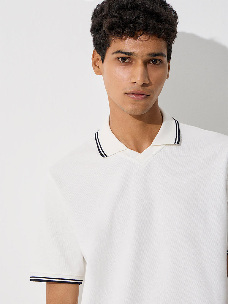 WES Casuals White Relaxed-Fit Polo T-Shirt
