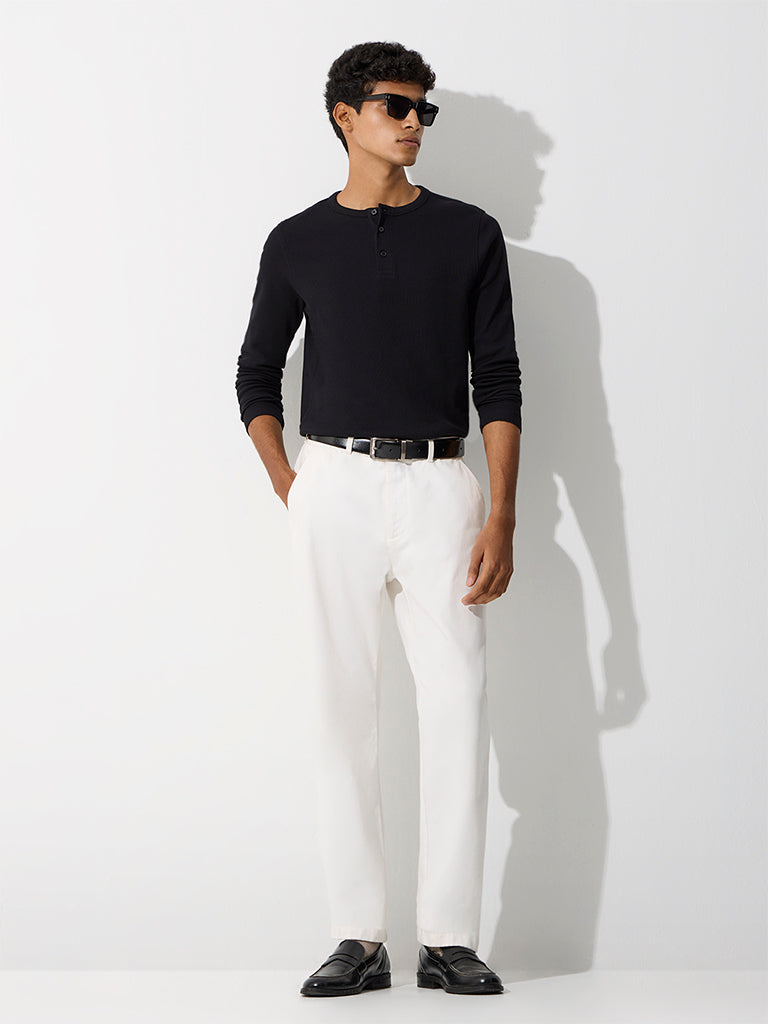 WES Casuals Black Ribbed Relaxed-Fit Cotton-Blend T-Shirt
