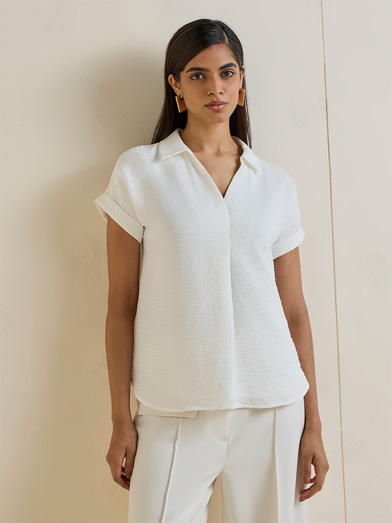 Wardrobe Off-White Crinkle-Textured Blouse