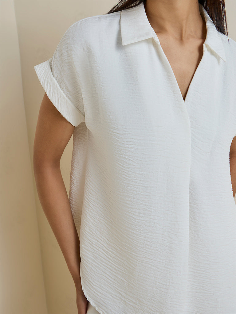 Wardrobe Off-White Crinkle-Textured Blouse