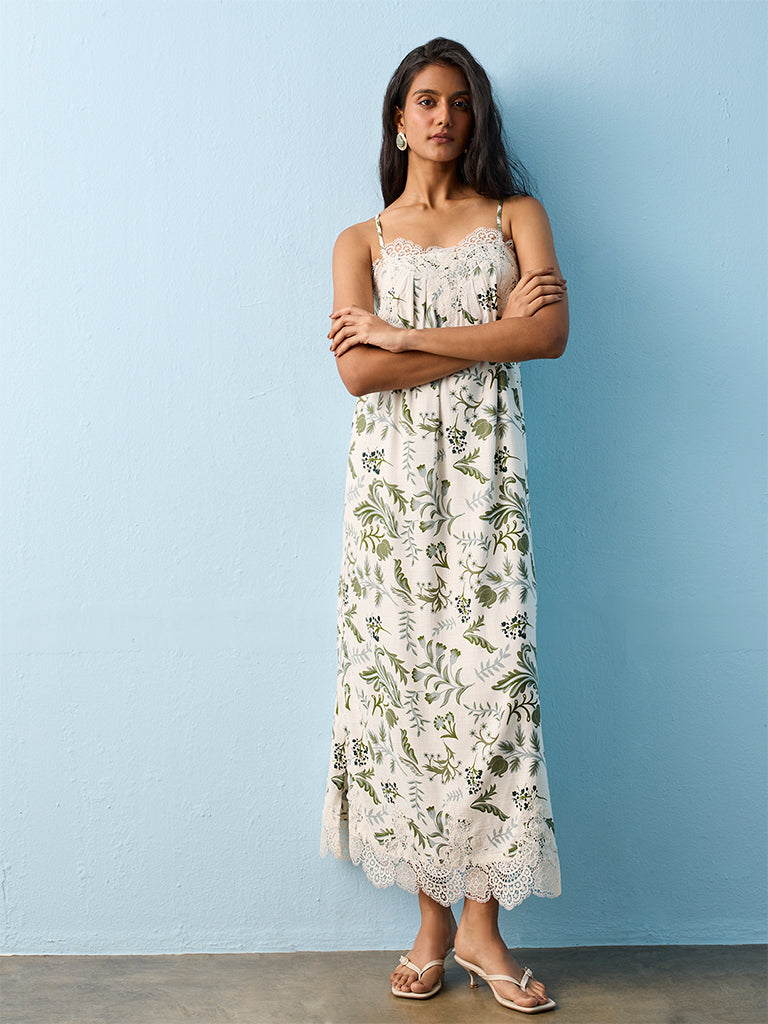 LOV Off-White Botanical Printed A-Line Dress