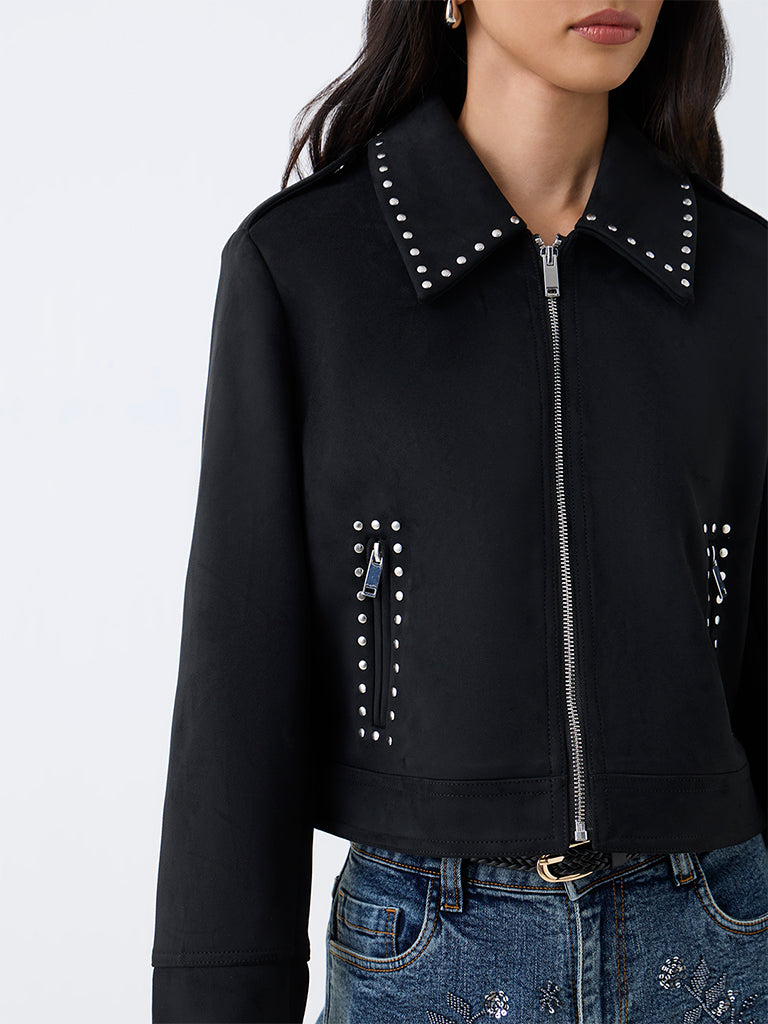 LOV Black Stud-Detail Suede Jacket