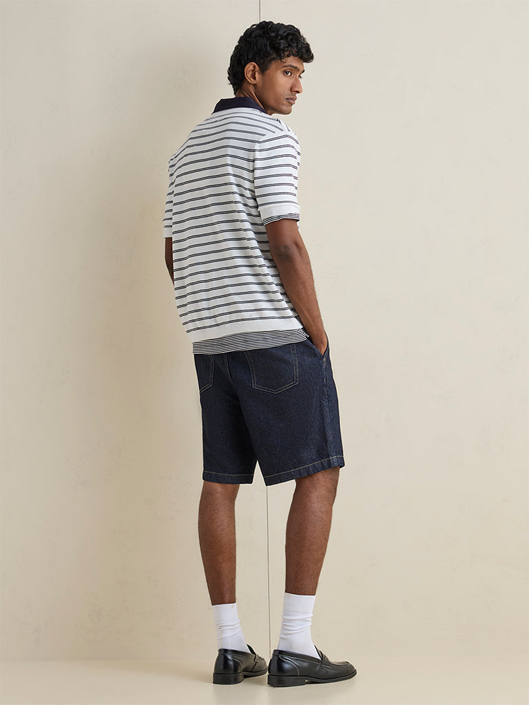 Ascot Dark Blue Relaxed-Fit Mid-Rise Denim Shorts