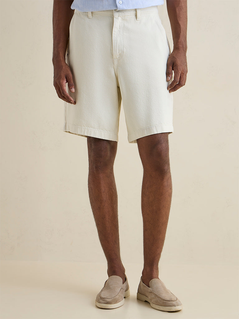 Ascot Off-White Relaxed-Fit Mid-Rise Cotton Shorts