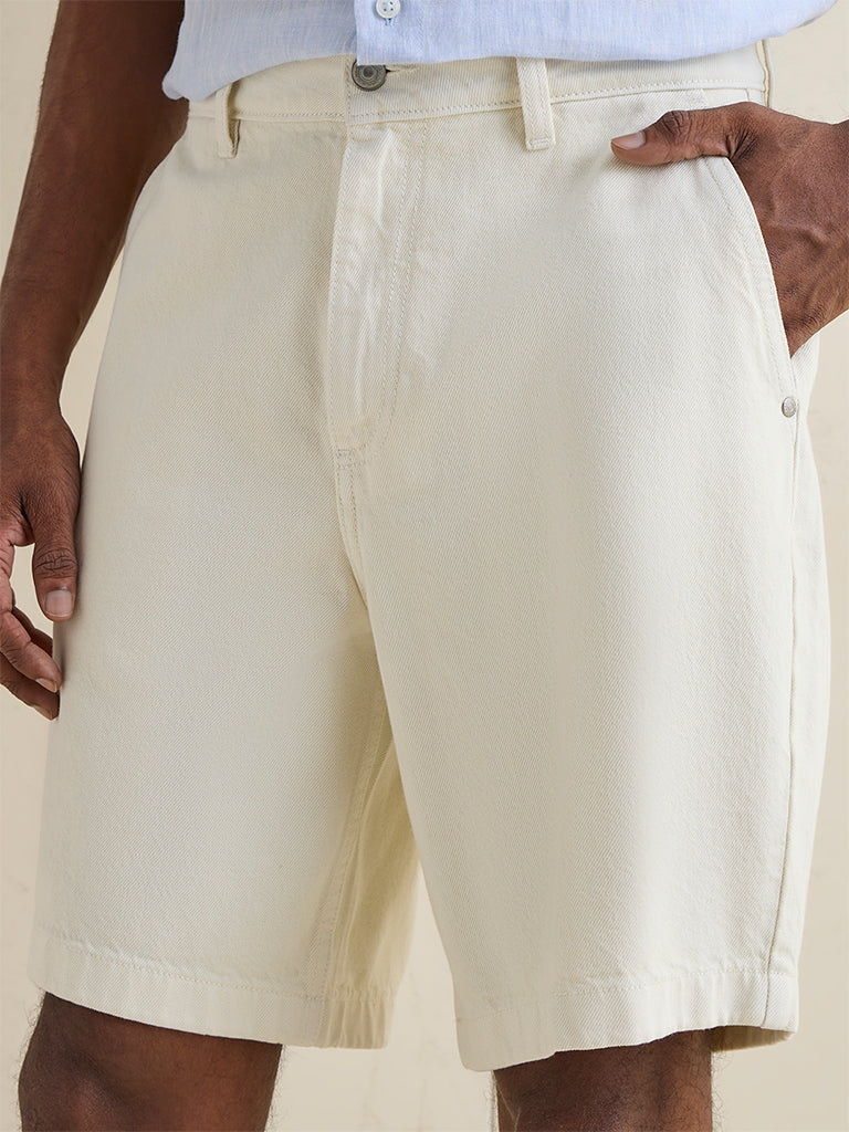 Ascot Off-White Relaxed-Fit Mid-Rise Cotton Shorts